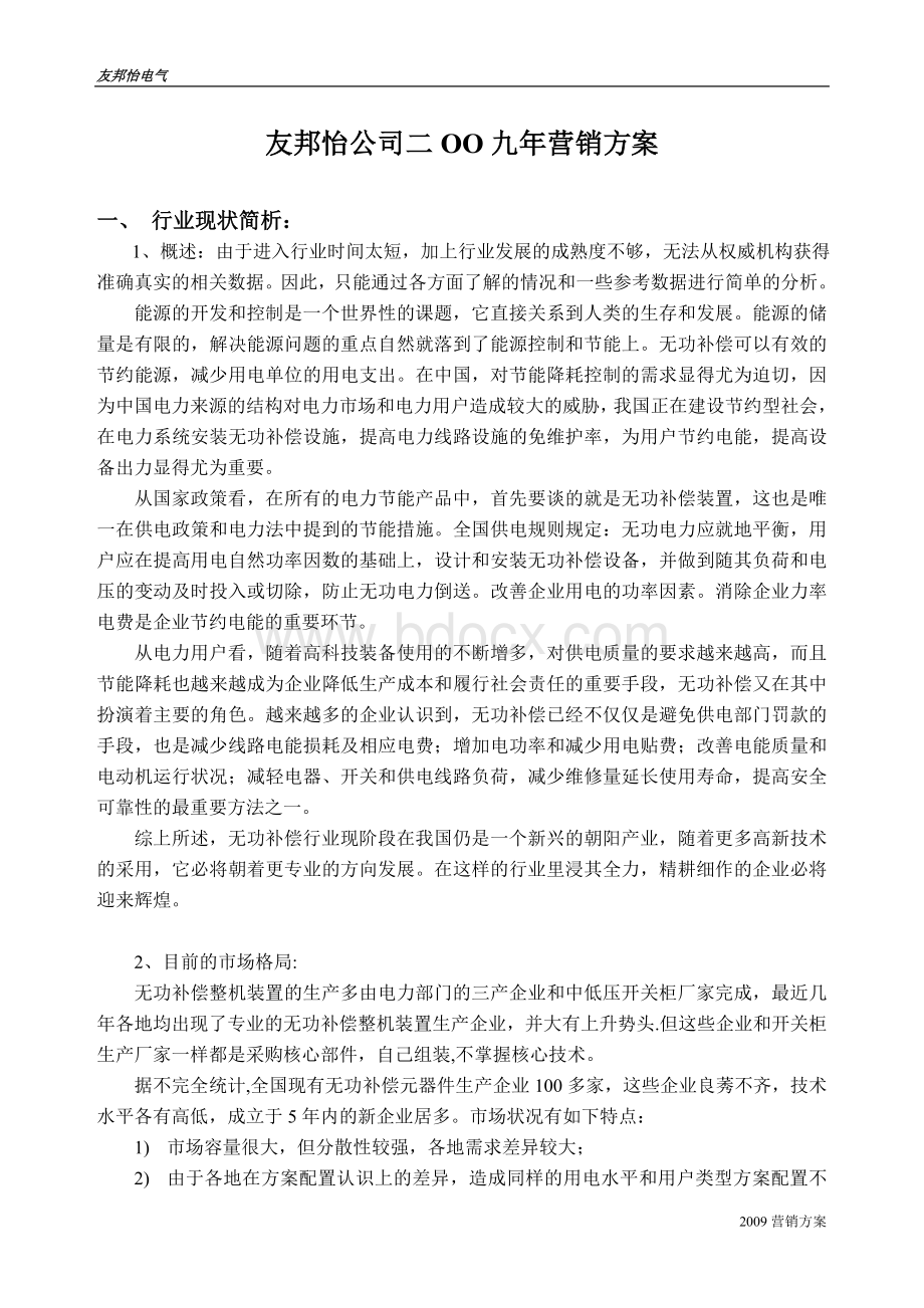 某电力设备企业二OO九年营销方案Word下载.doc_第2页