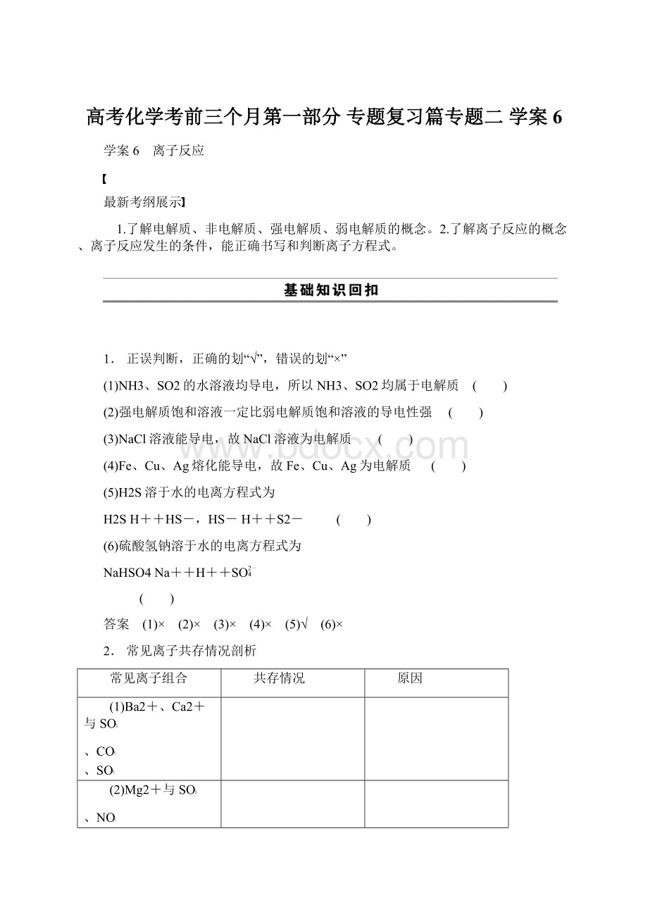 高考化学考前三个月第一部分专题复习篇专题二 学案6.docx