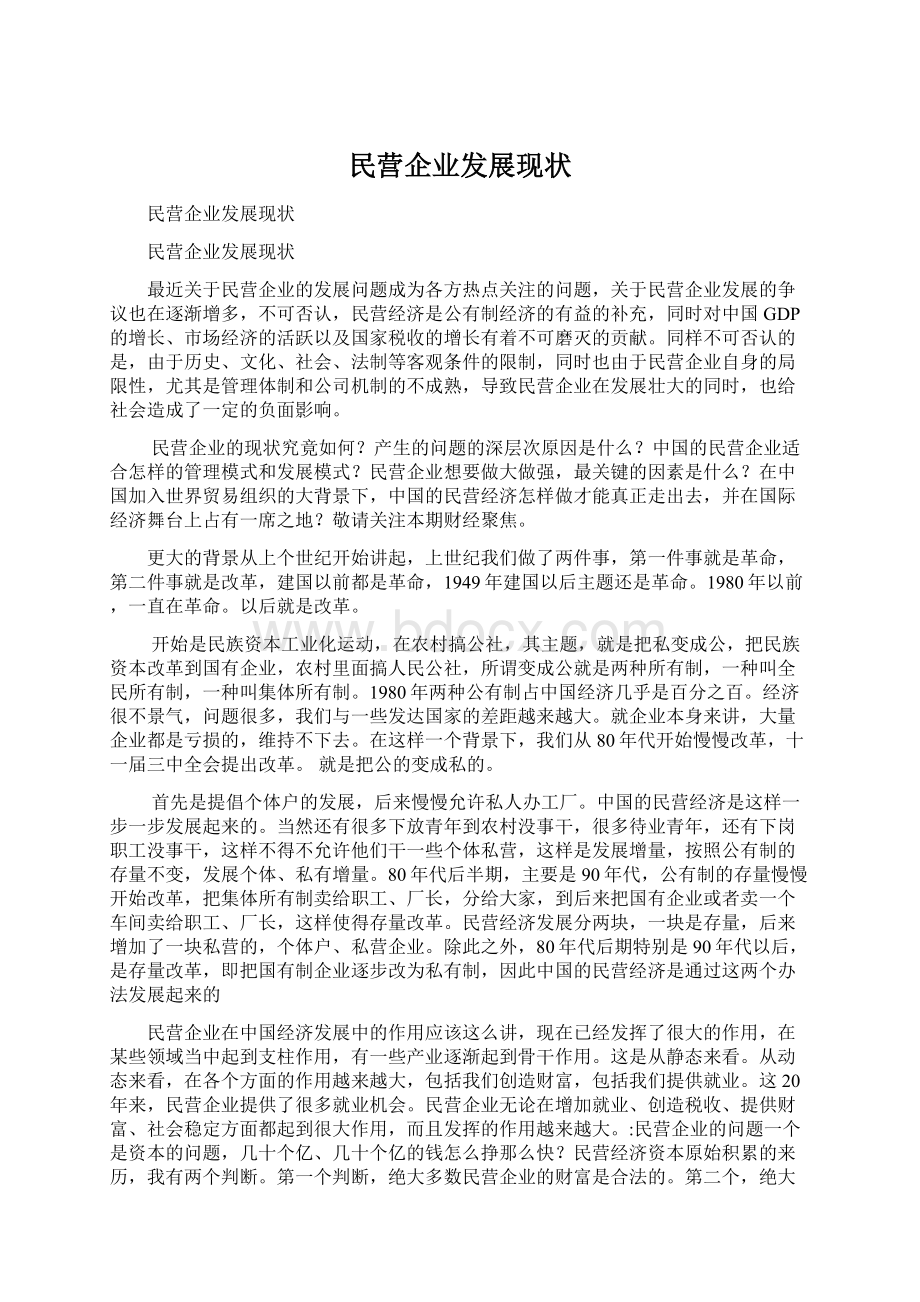 民营企业发展现状Word格式文档下载.docx_第1页