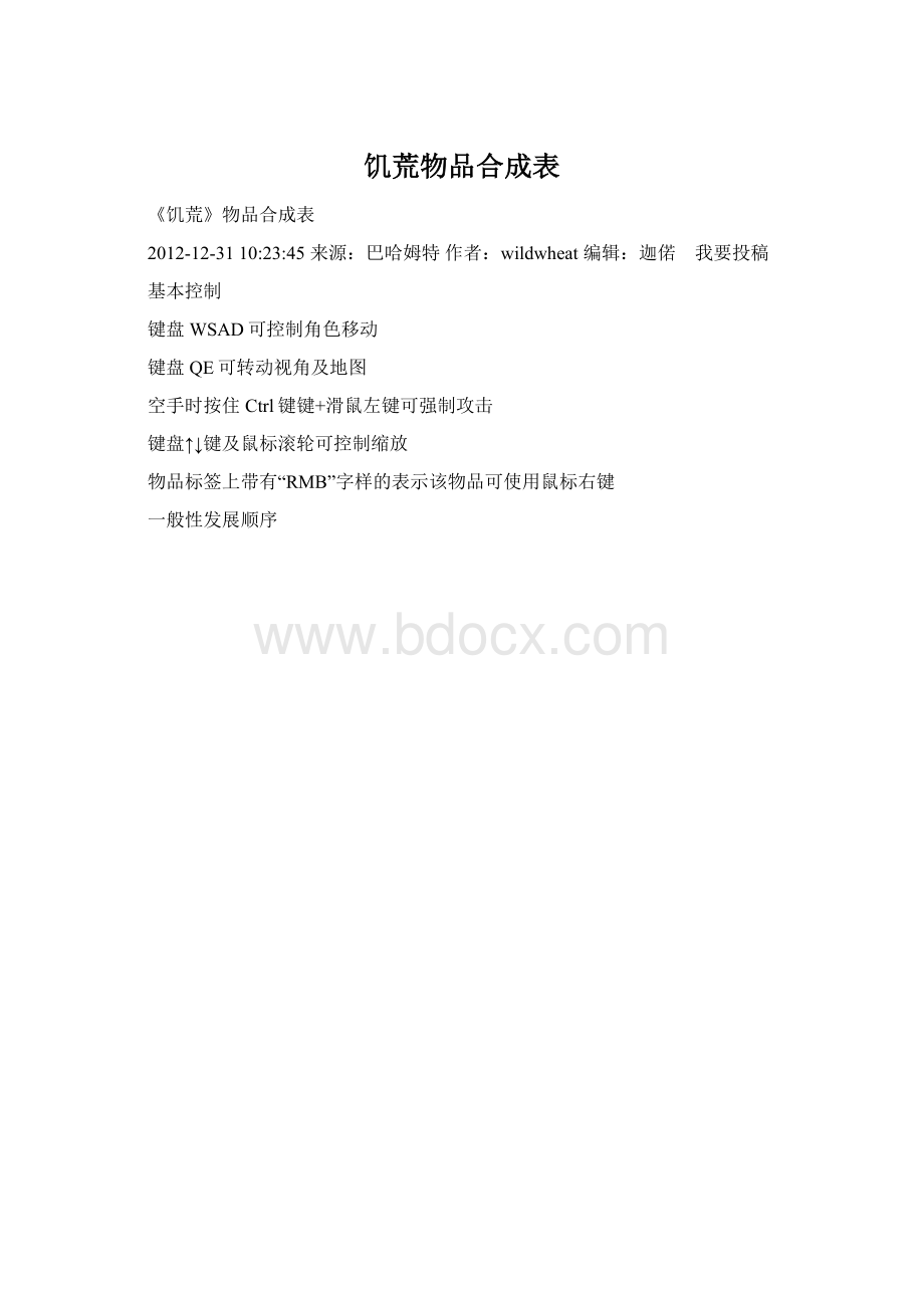 饥荒物品合成表Word格式.docx