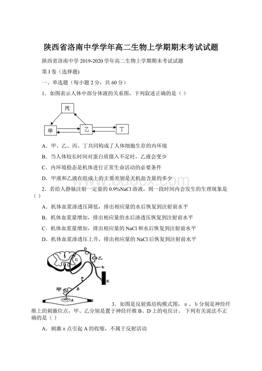 陕西省洛南中学学年高二生物上学期期末考试试题Word文件下载.docx