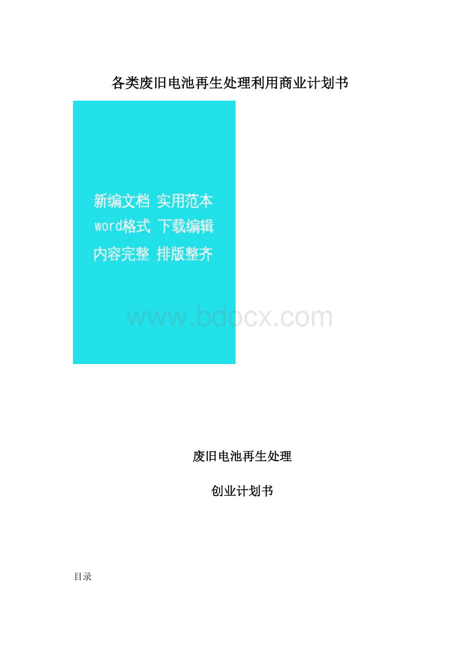 各类废旧电池再生处理利用商业计划书.docx_第1页