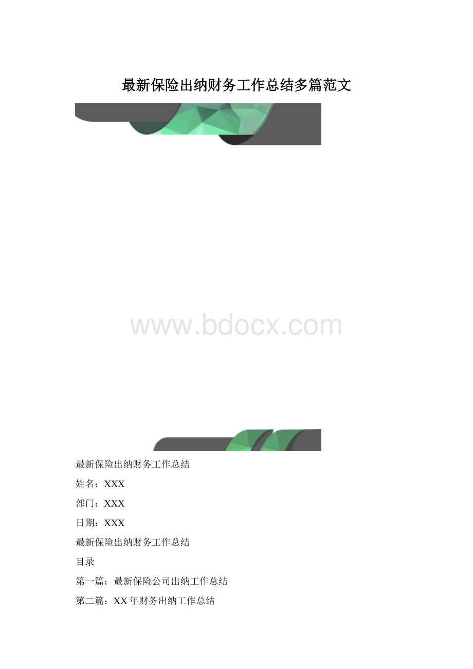 最新保险出纳财务工作总结多篇范文.docx_第1页