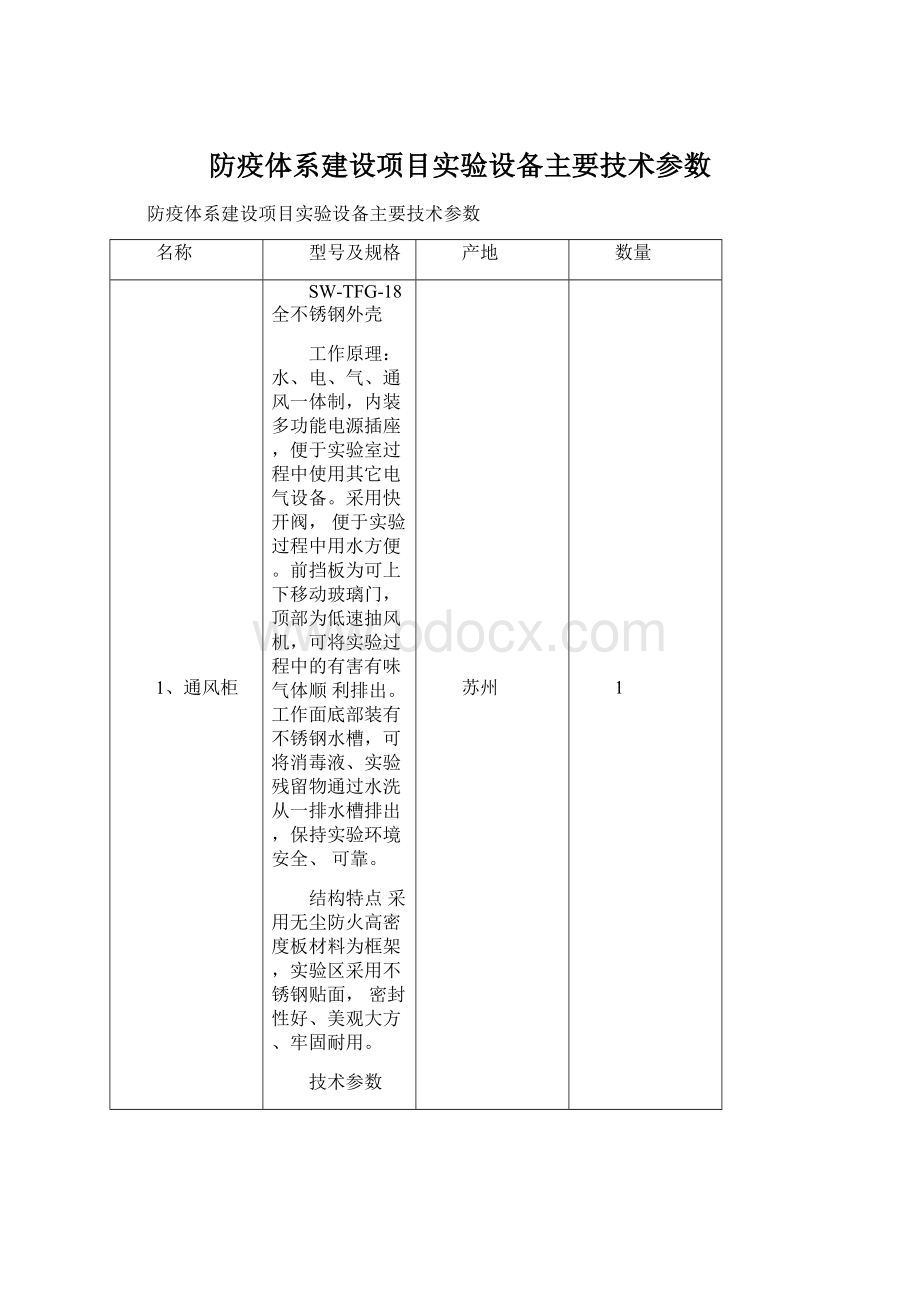 防疫体系建设项目实验设备主要技术参数Word文档格式.docx