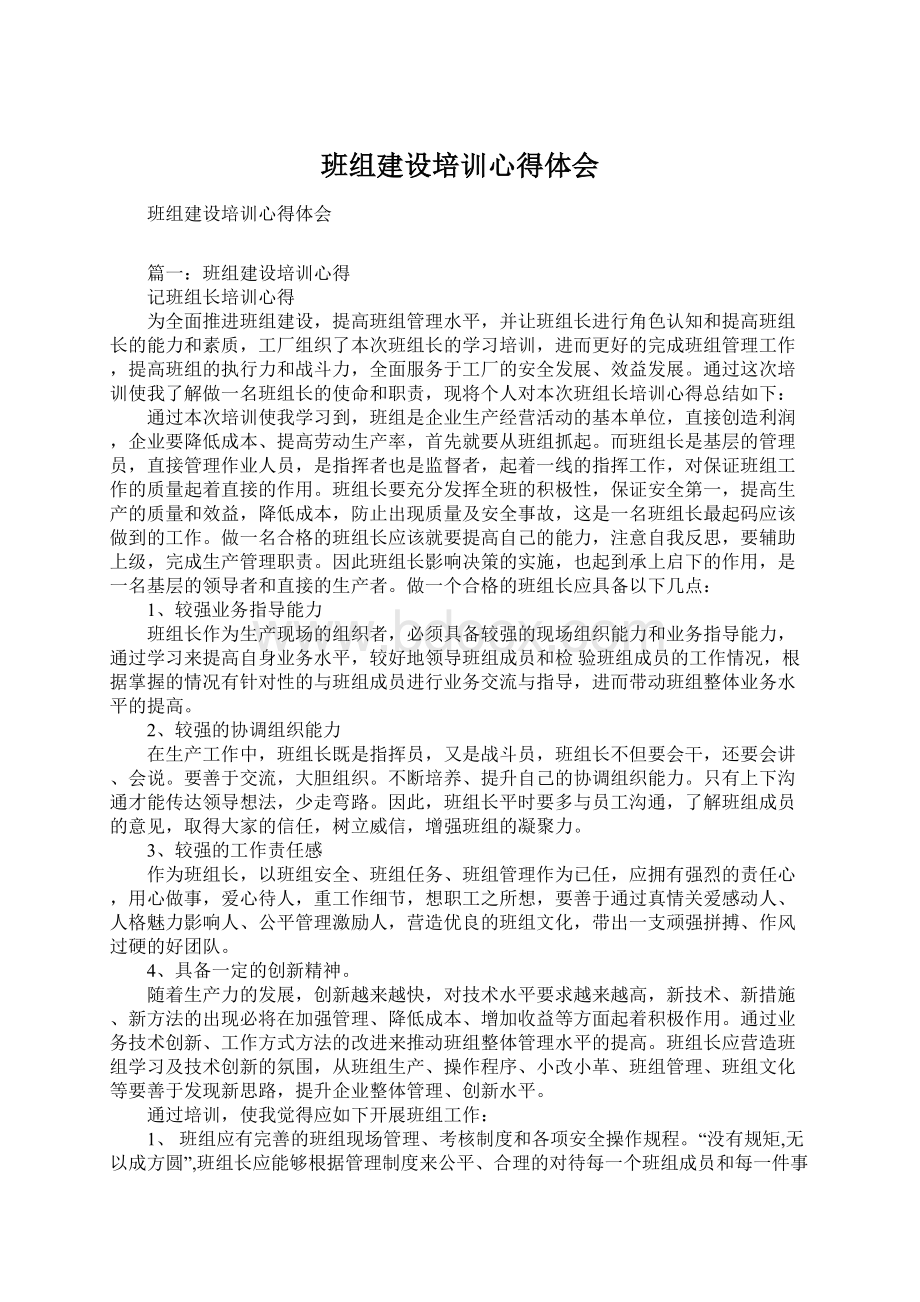 班组建设培训心得体会Word格式文档下载.docx_第1页