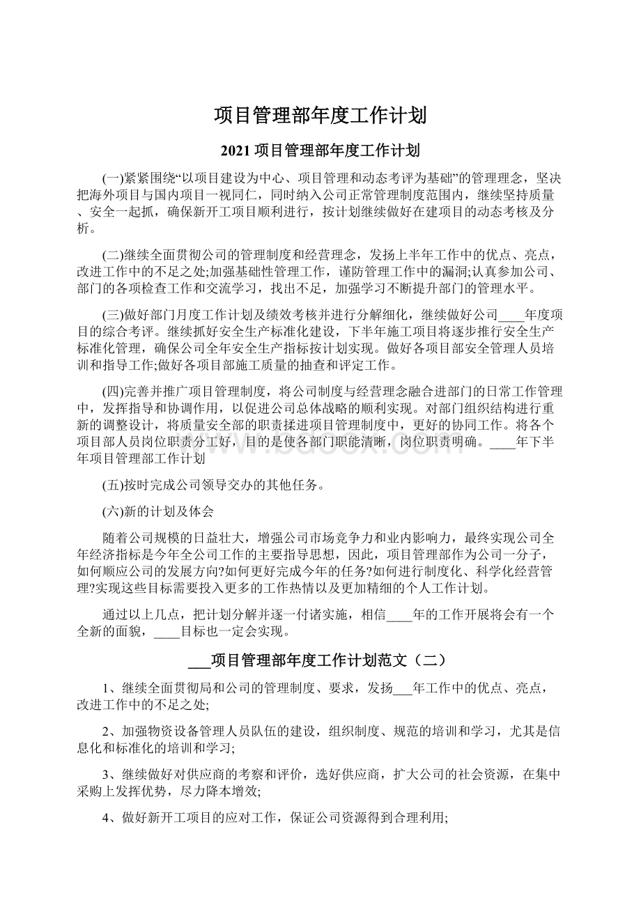 项目管理部年度工作计划.docx_第1页