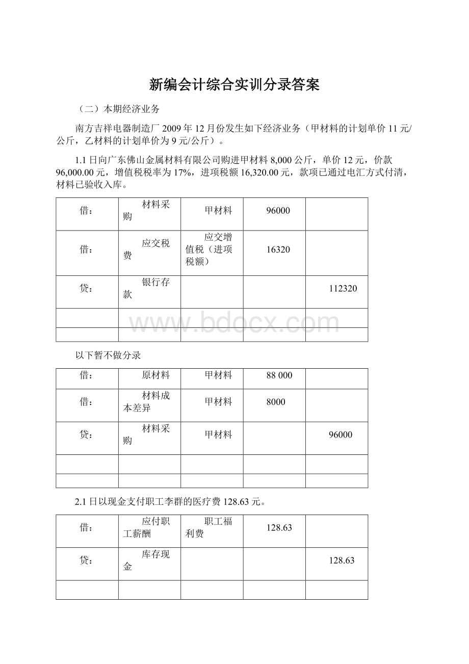 新编会计综合实训分录答案.docx_第1页