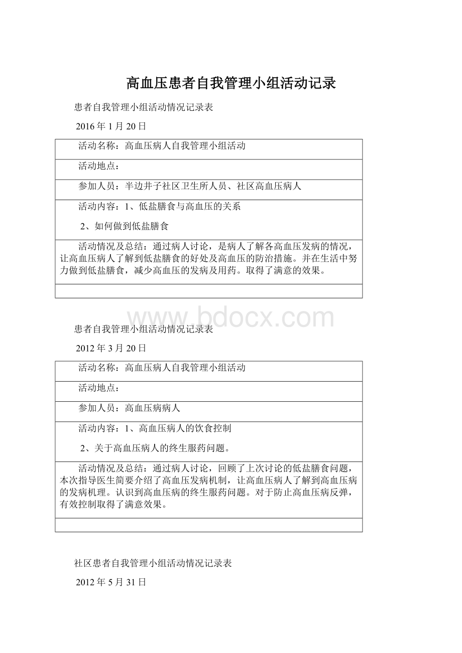 高血压患者自我管理小组活动记录.docx_第1页