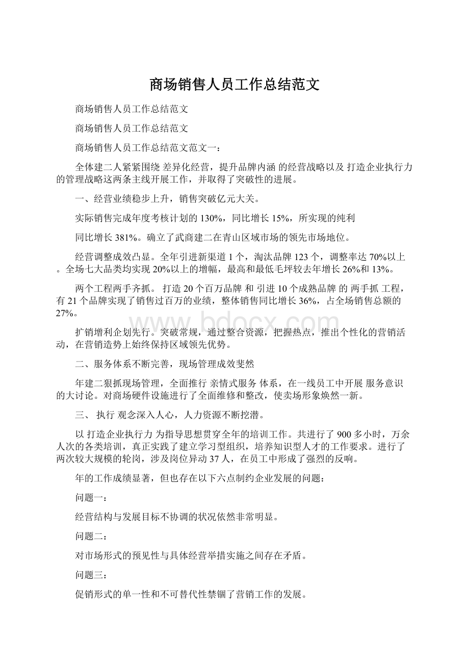 商场销售人员工作总结范文文档格式.docx_第1页