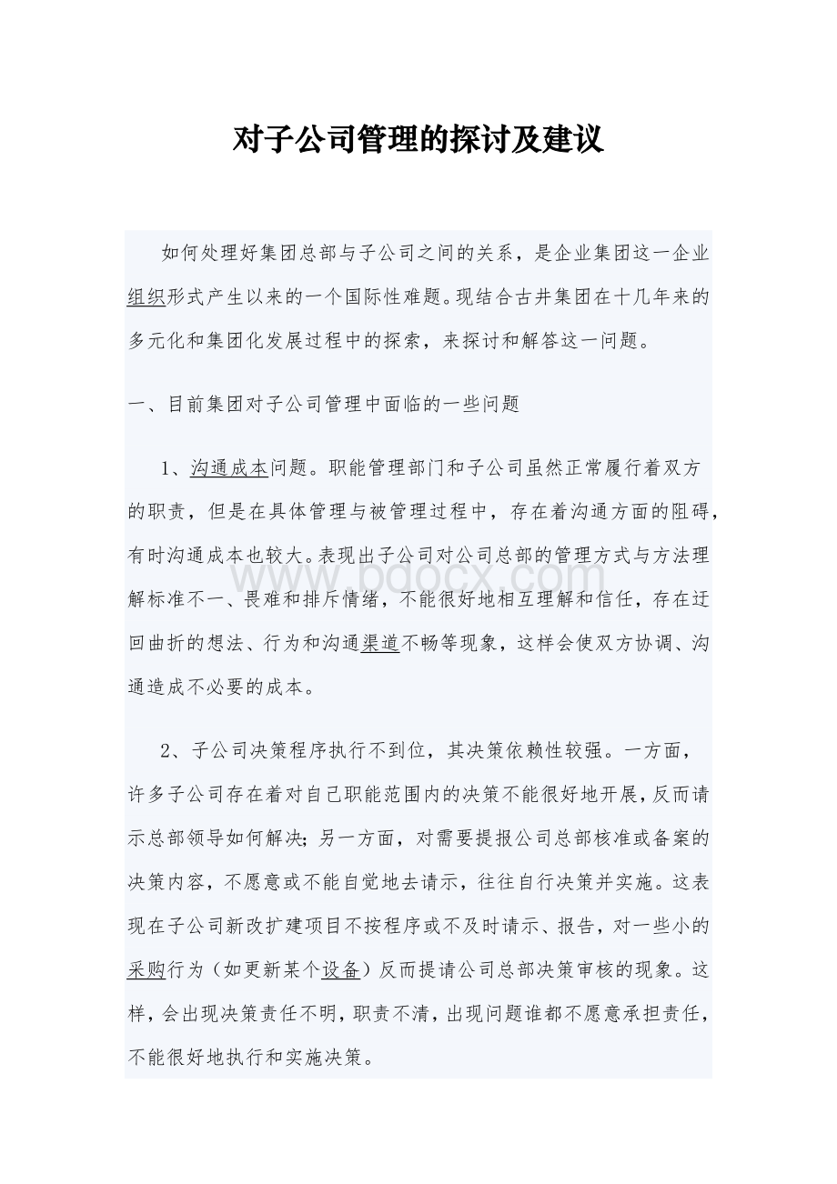 对子公司管理的探讨及建议.docx