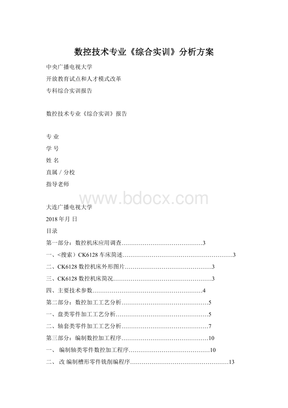 数控技术专业《综合实训》分析方案Word格式.docx