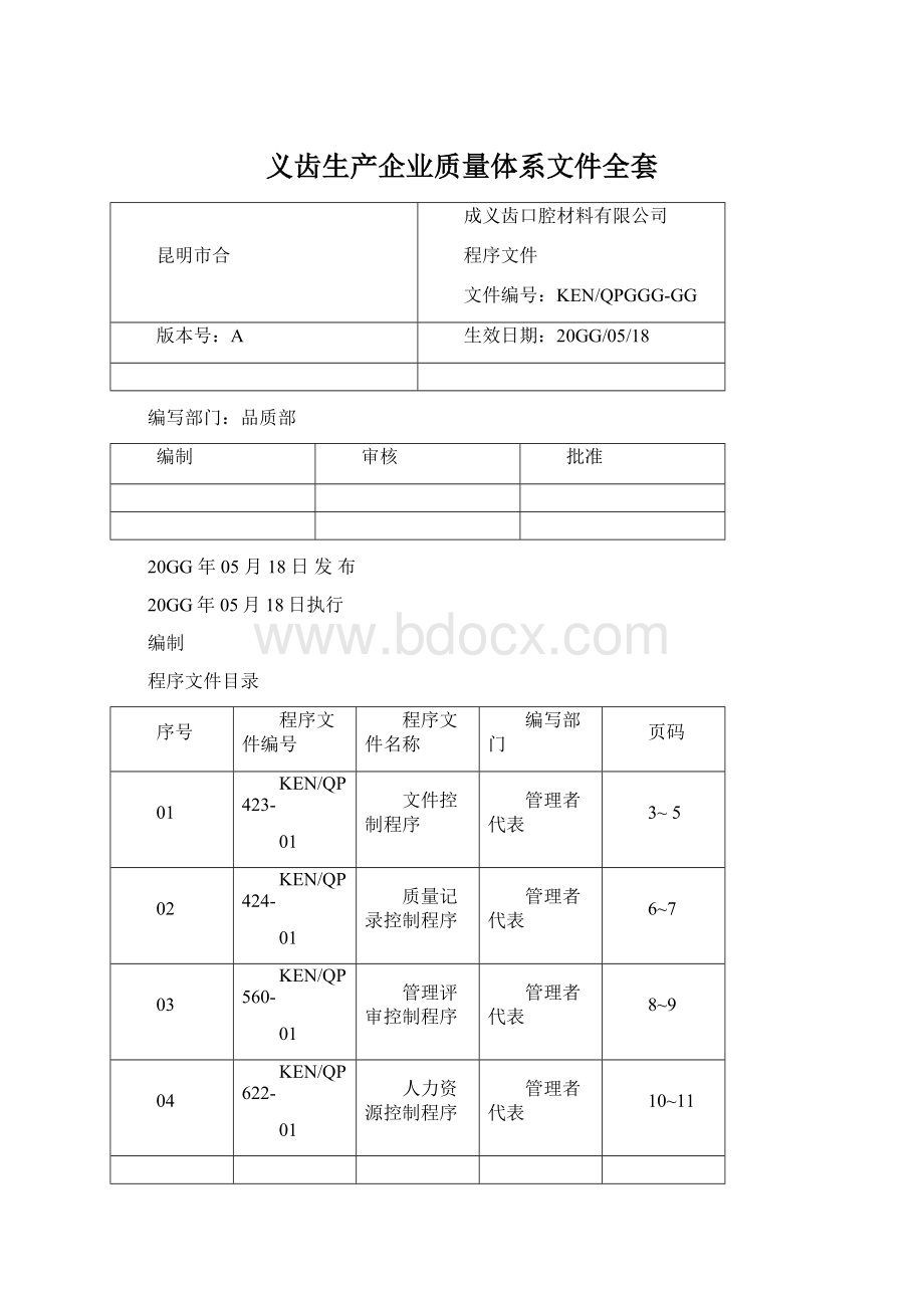 义齿生产企业质量体系文件全套.docx_第1页