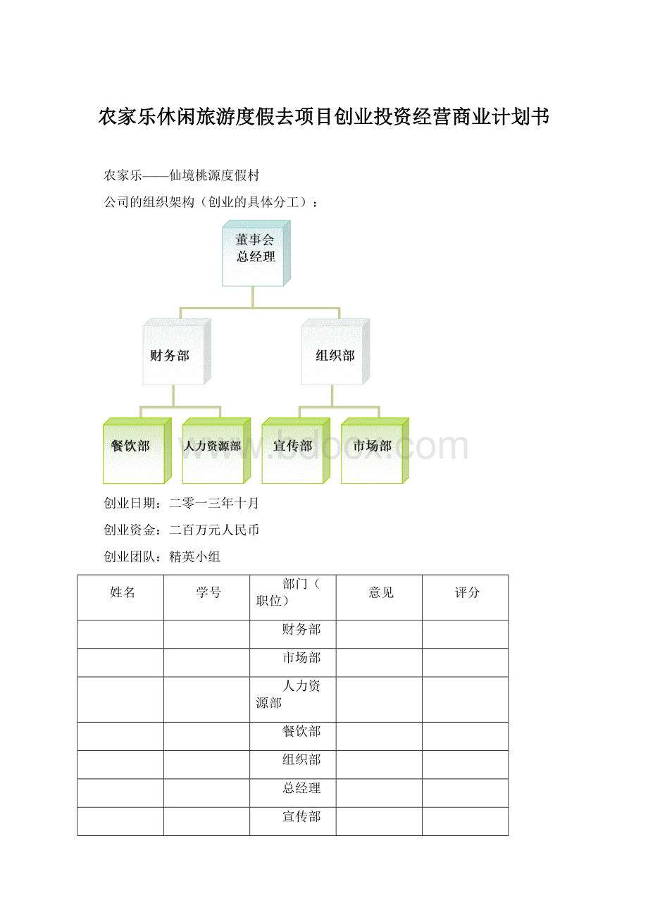 农家乐休闲旅游度假去项目创业投资经营商业计划书Word格式文档下载.docx_第1页