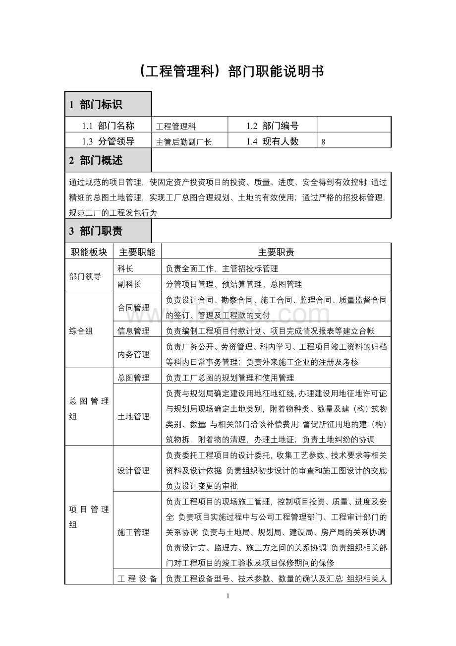 工程管理科职能说明书文档格式.doc