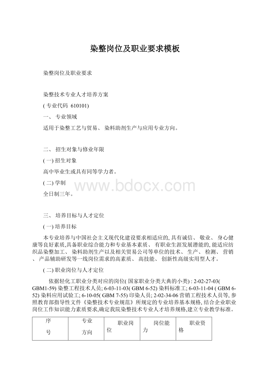 染整岗位及职业要求模板.docx_第1页