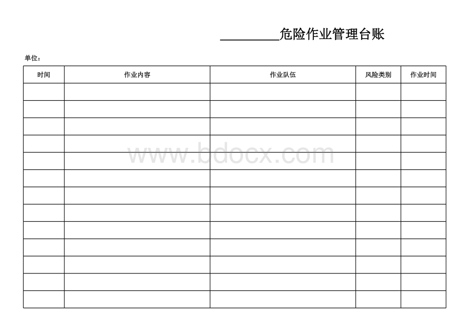 危险作业管理台账表格文件下载.xls_第1页