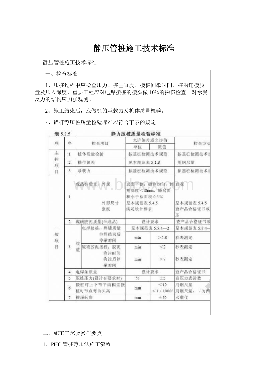 静压管桩施工技术标准Word文档格式.docx