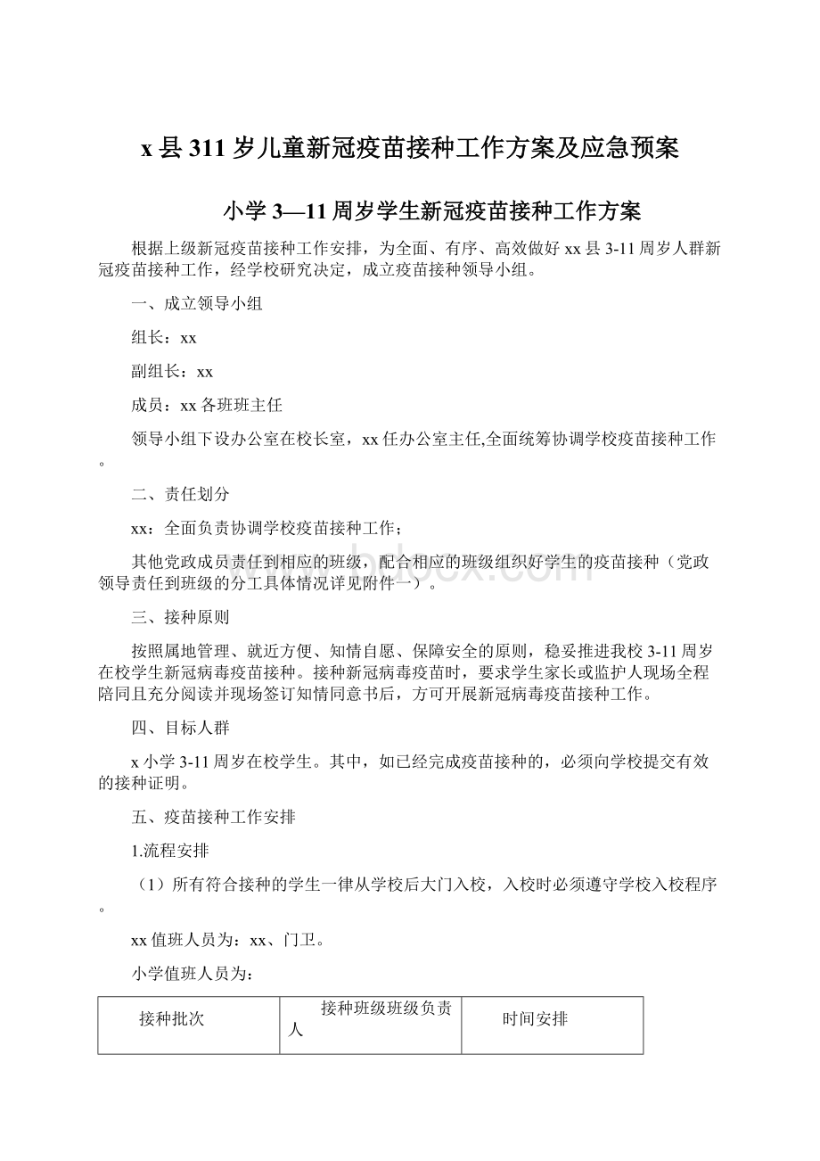 x县311岁儿童新冠疫苗接种工作方案及应急预案Word格式.docx_第1页