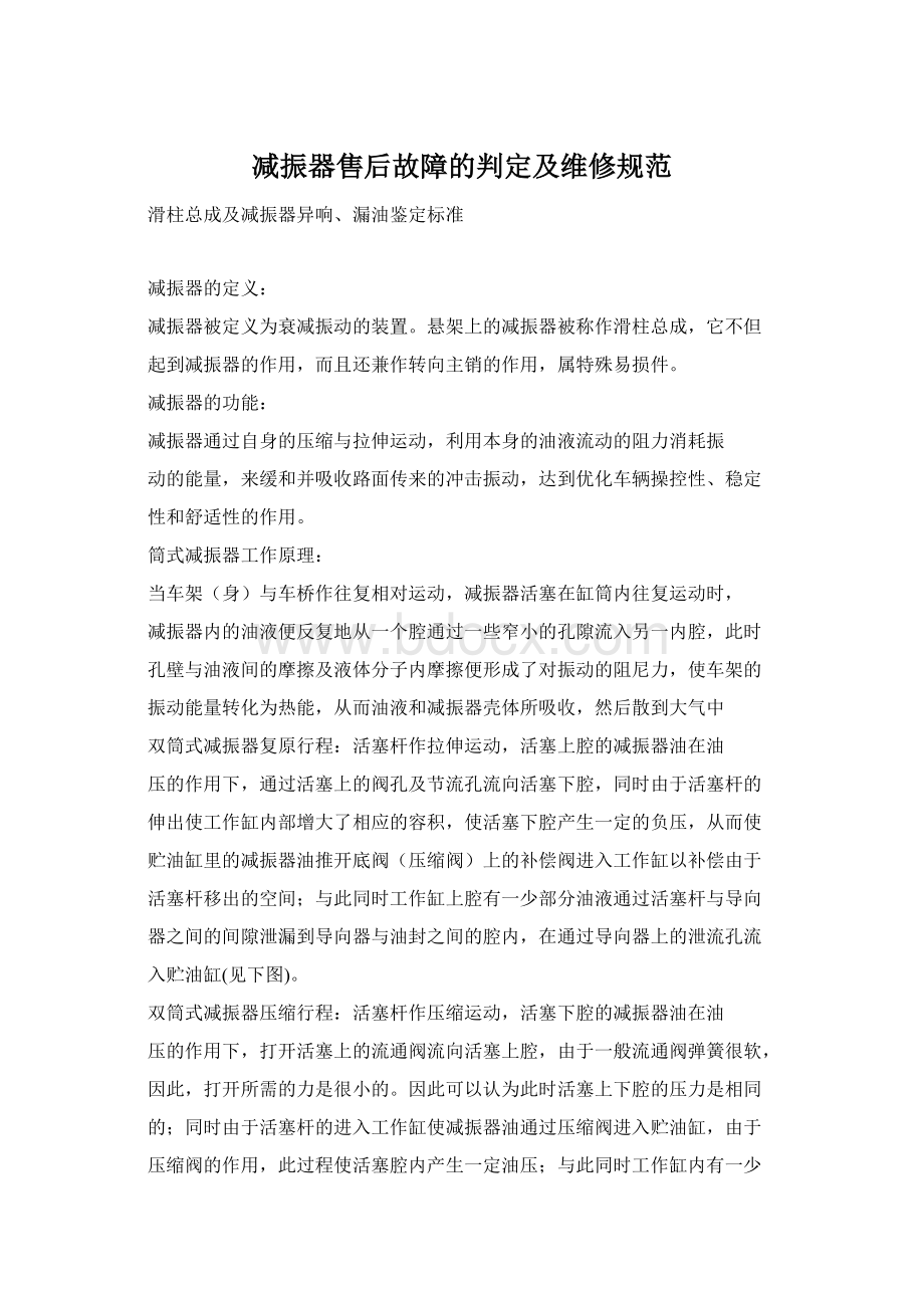 减振器售后故障的判定及维修规范Word格式文档下载.docx_第1页