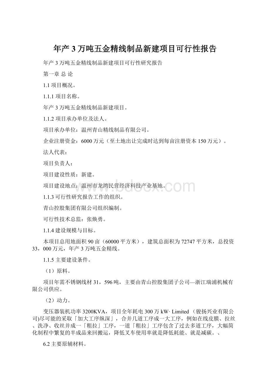 年产3万吨五金精线制品新建项目可行性报告.docx