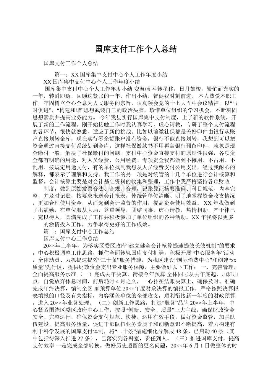 国库支付工作个人总结Word格式文档下载.docx