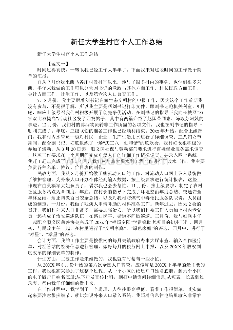 新任大学生村官个人工作总结Word文档格式.docx