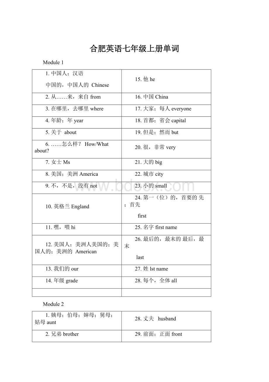 合肥英语七年级上册单词.docx