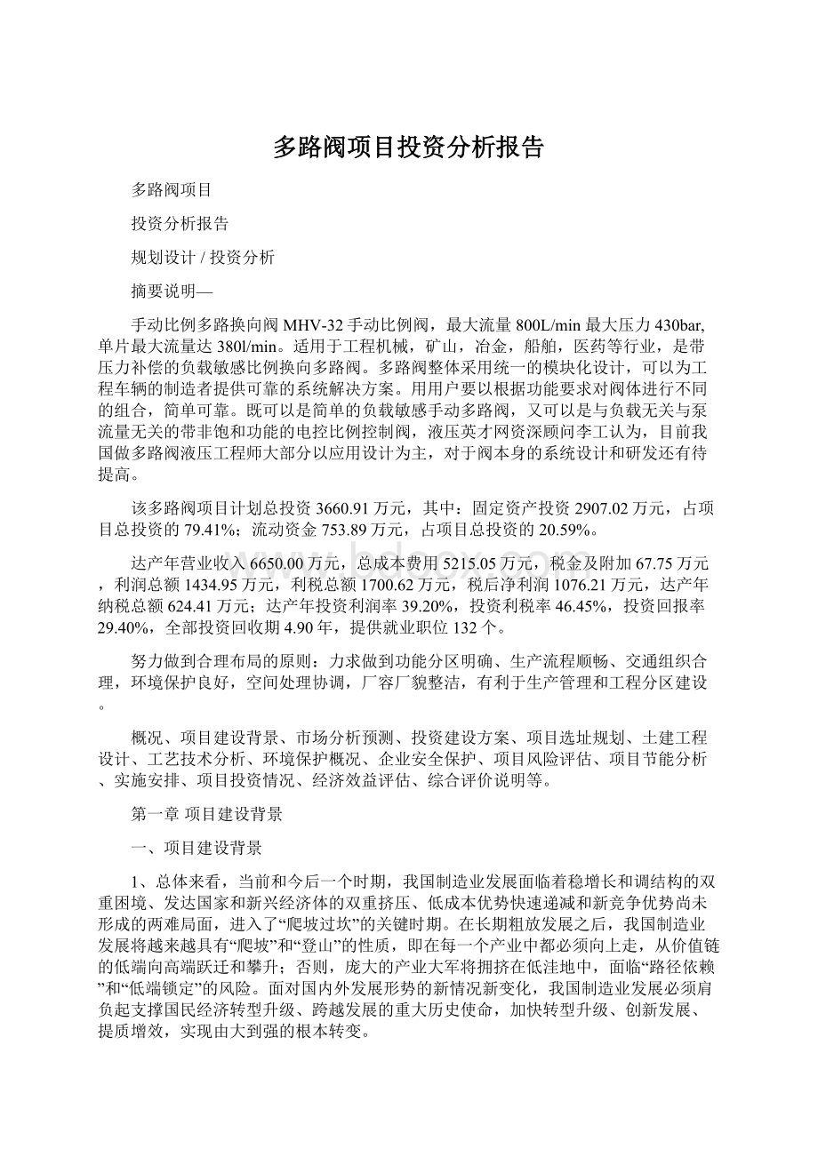 多路阀项目投资分析报告.docx