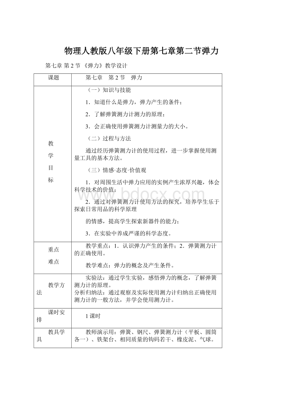 物理人教版八年级下册第七章第二节弹力Word文档下载推荐.docx_第1页