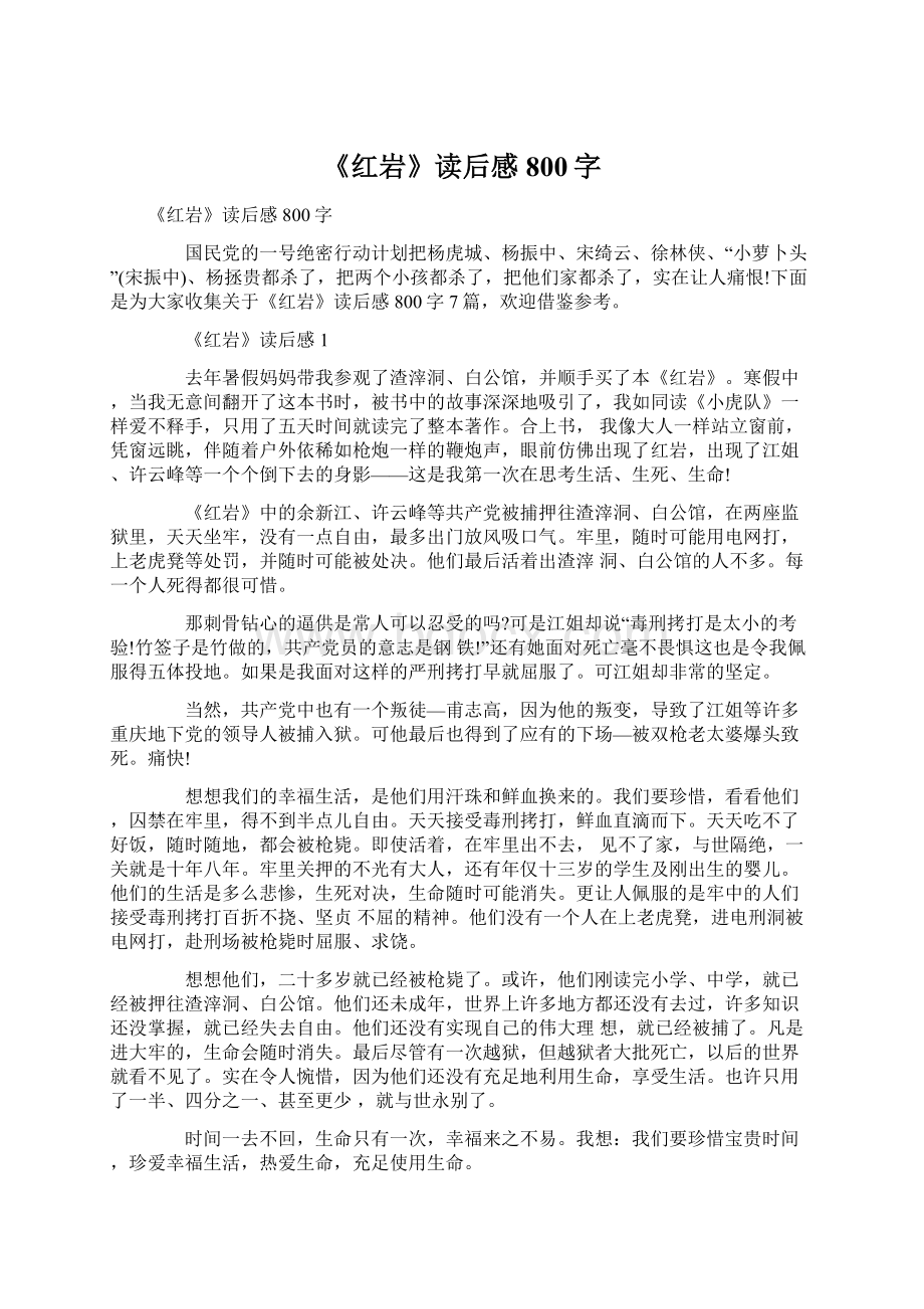 《红岩》读后感800字Word文件下载.docx