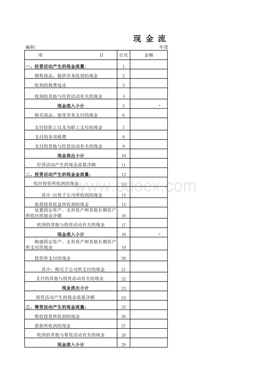 现金流量表空白表格表格文件下载.xls