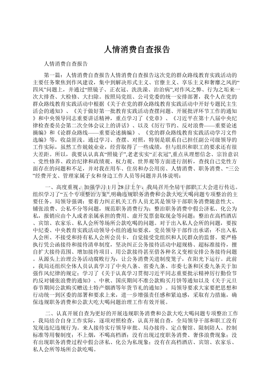 人情消费自查报告Word格式文档下载.docx