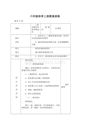 六年级体育上册教案表格.docx