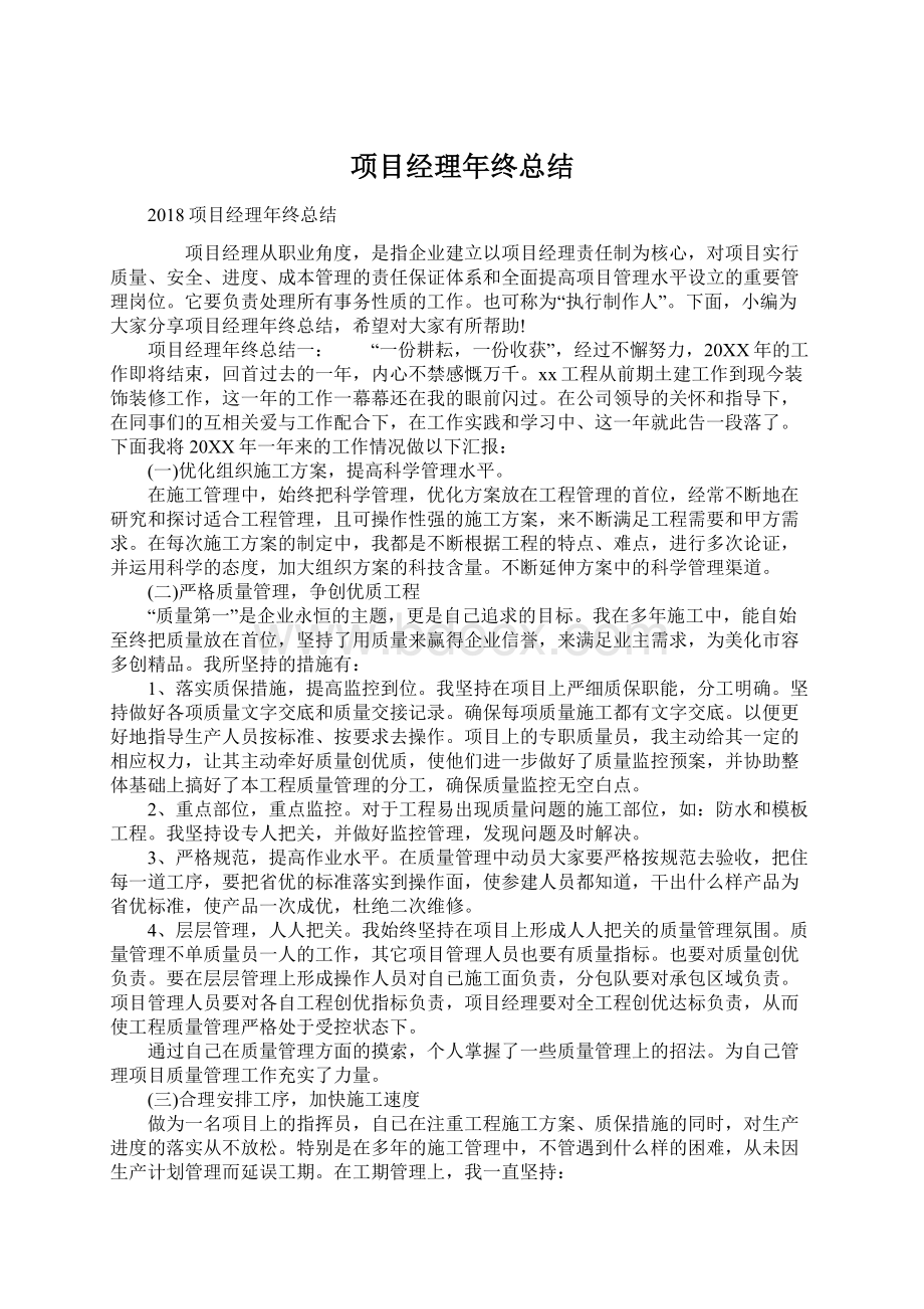 项目经理年终总结文档格式.docx_第1页