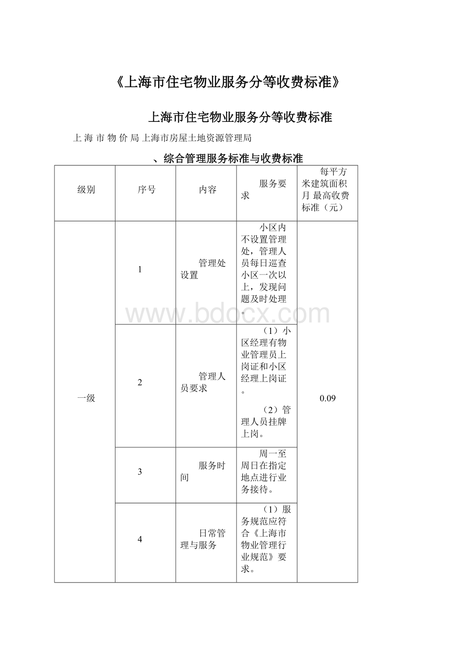 《上海市住宅物业服务分等收费标准》.docx_第1页