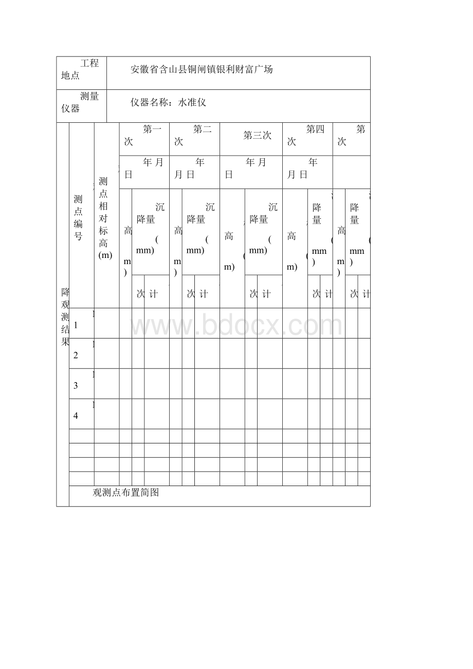 房建沉降观测记录表Word文件下载.docx_第2页