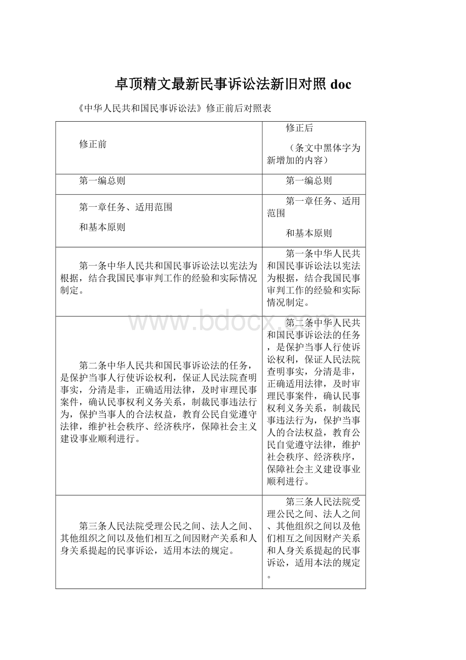 卓顶精文最新民事诉讼法新旧对照doc.docx