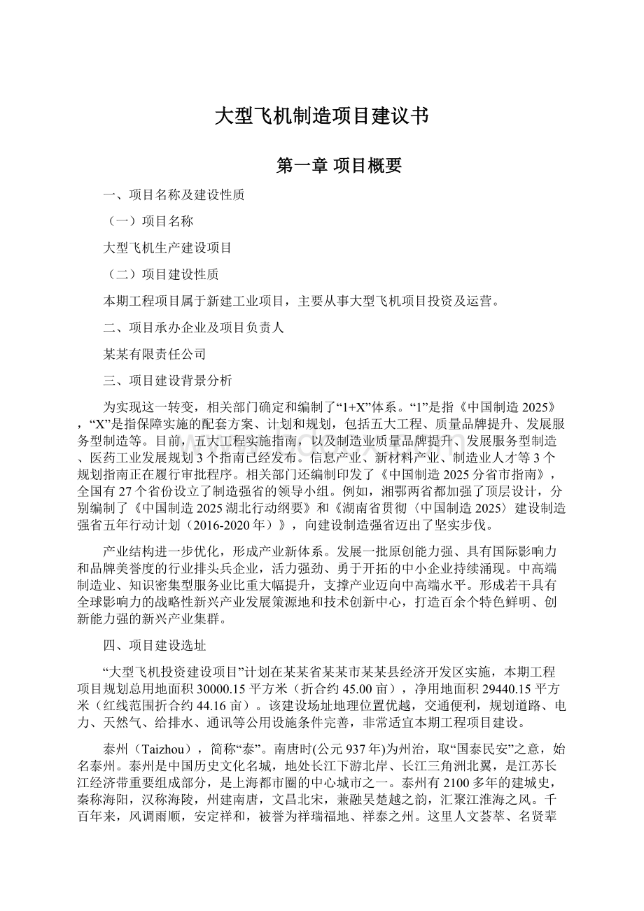 大型飞机制造项目建议书Word文件下载.docx_第1页