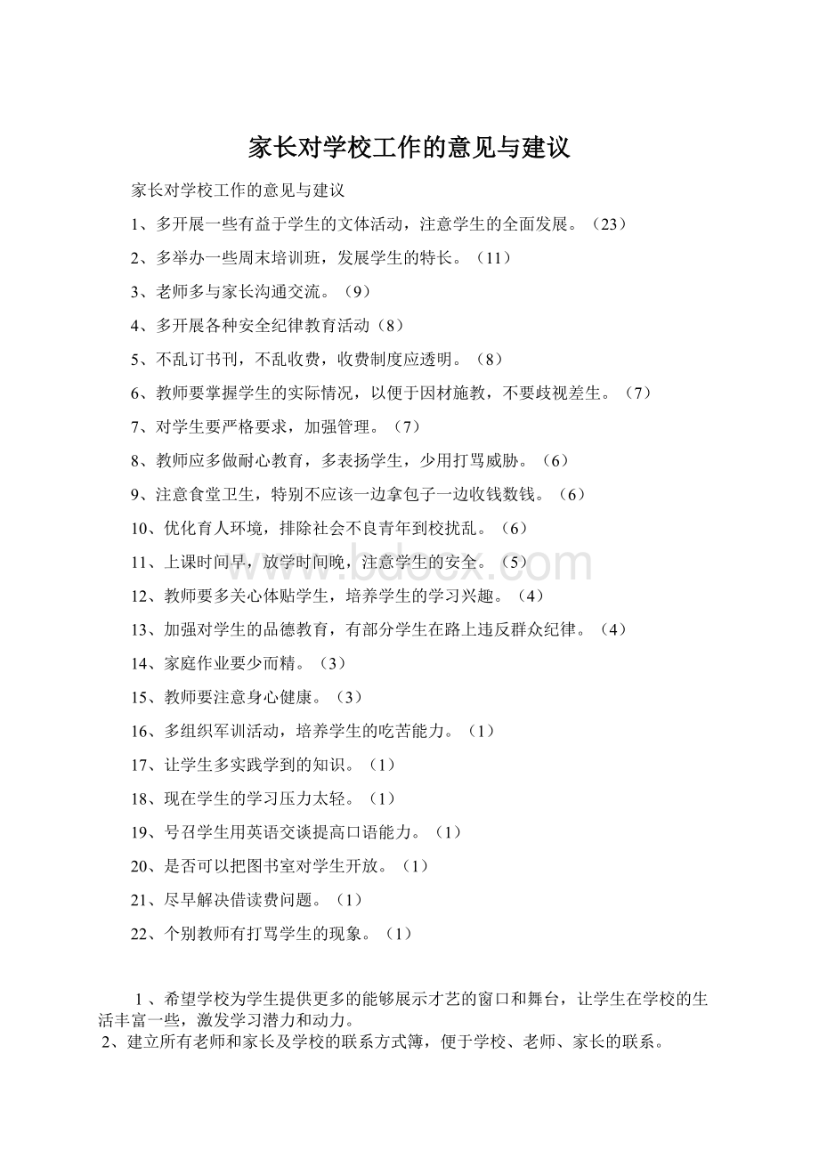 家长对学校工作的意见与建议Word文档下载推荐.docx_第1页