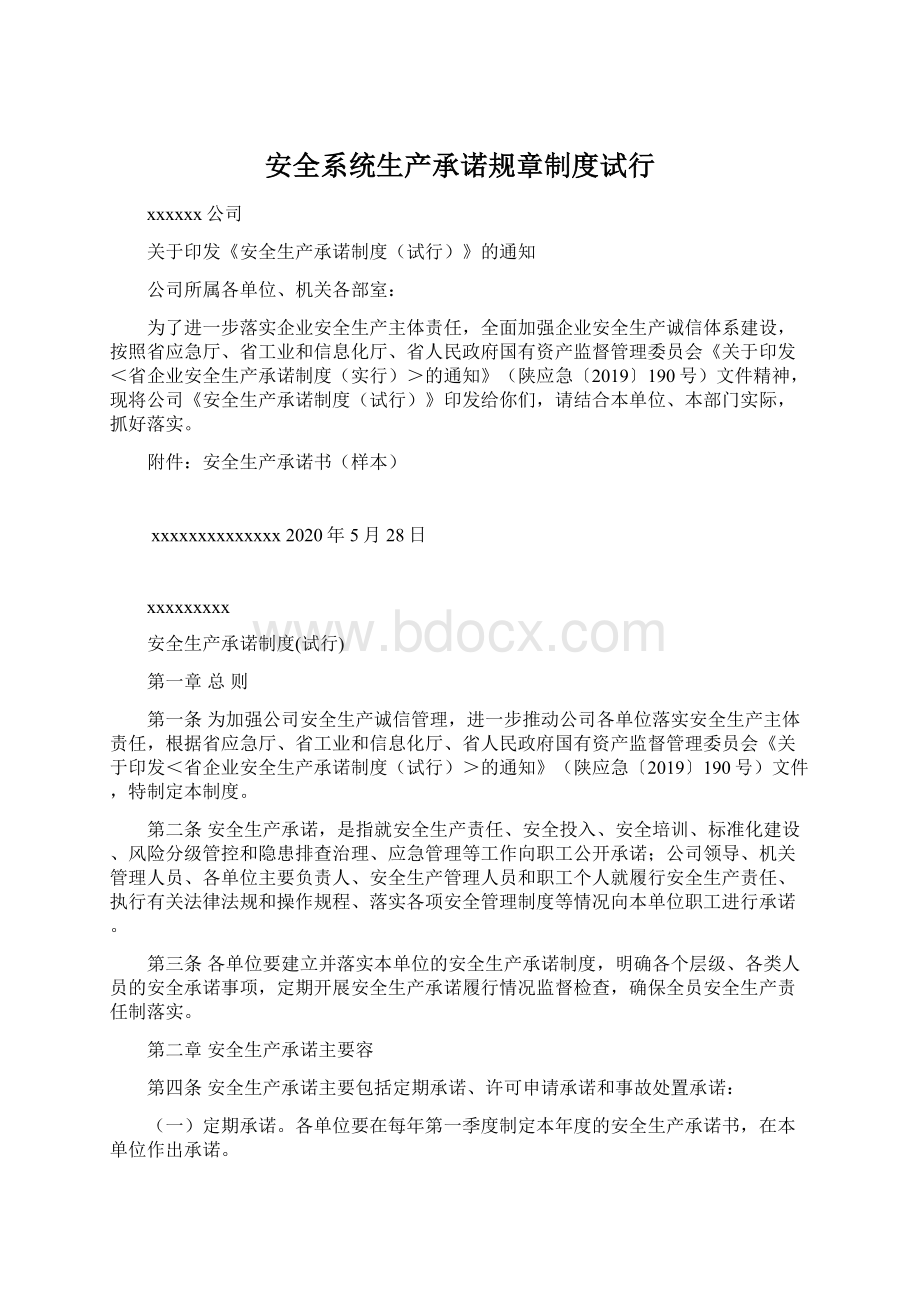 安全系统生产承诺规章制度试行Word文档格式.docx_第1页