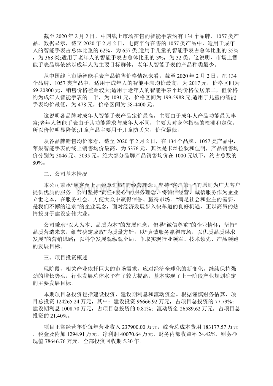 只能手表项目财务分析表Word文档格式.docx_第2页