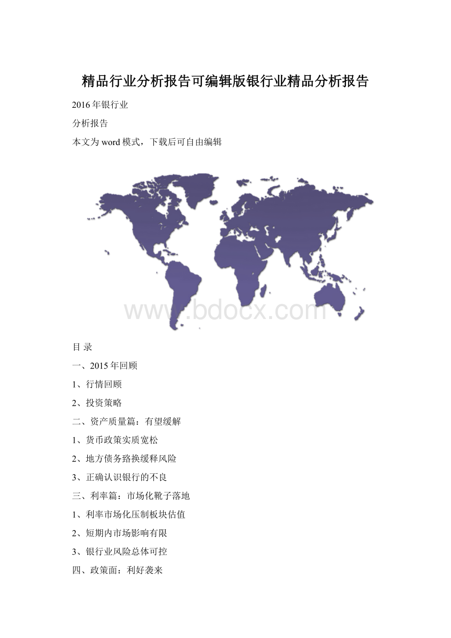 精品行业分析报告可编辑版银行业精品分析报告文档格式.docx