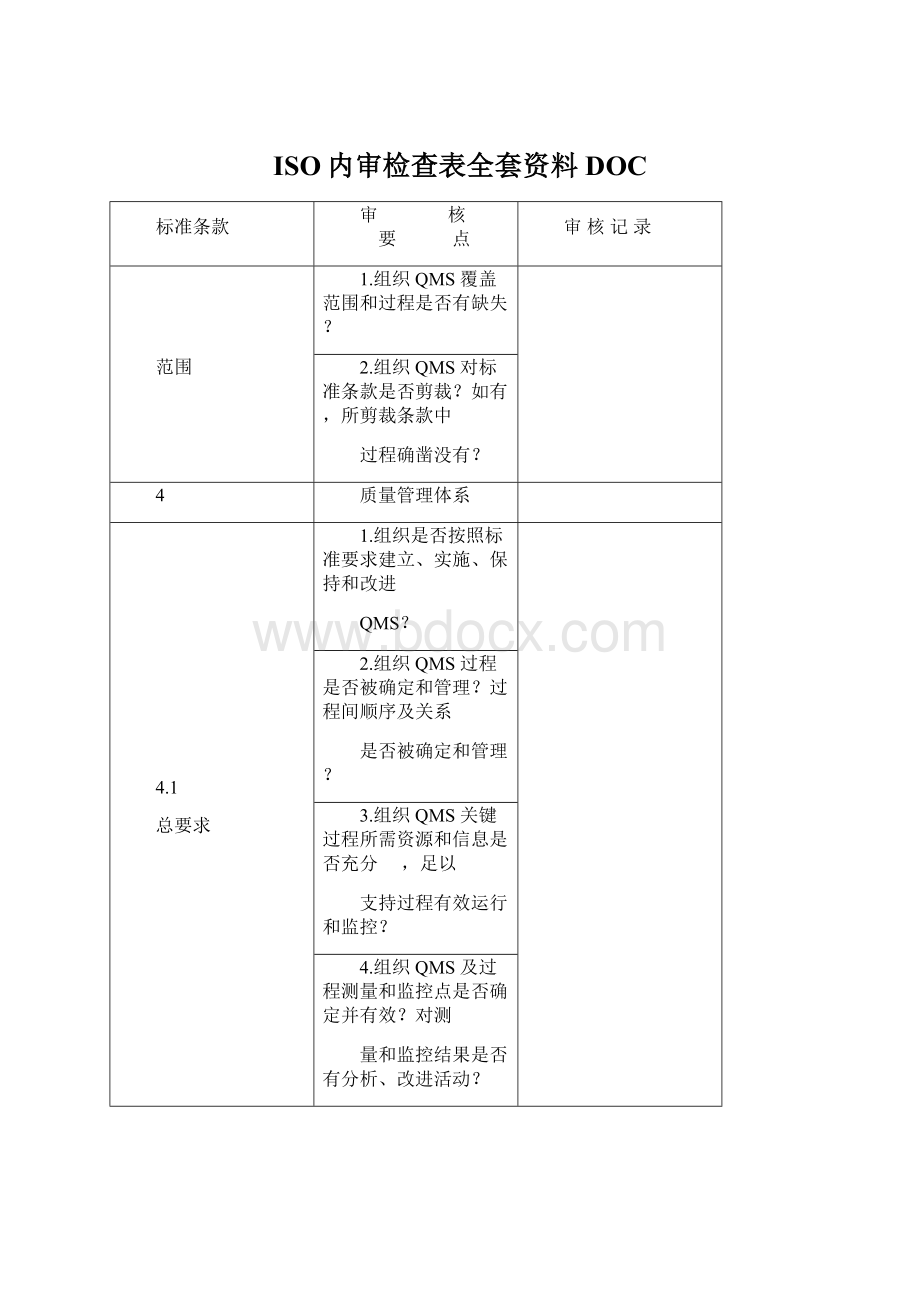 ISO内审检查表全套资料DOCWord格式文档下载.docx