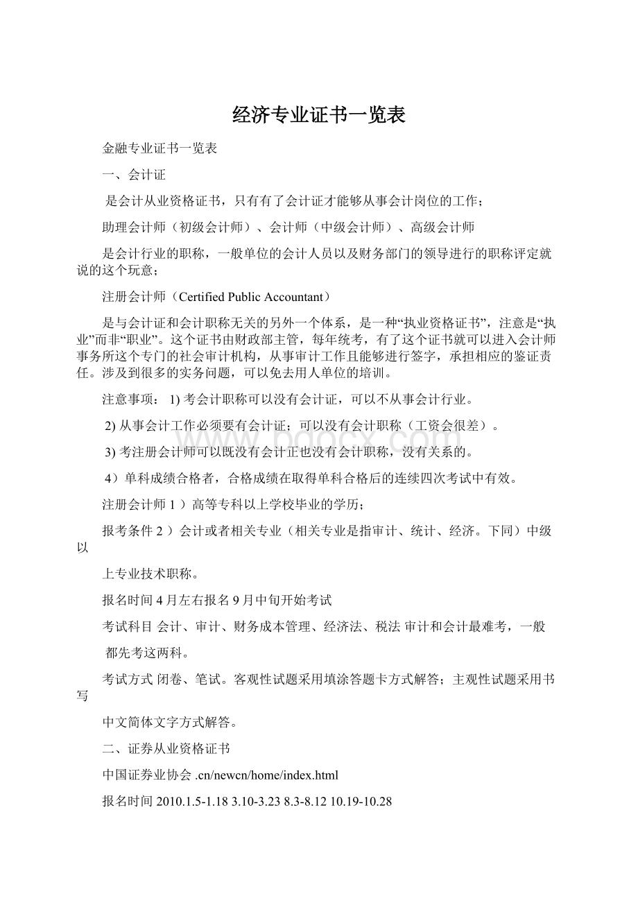 经济专业证书一览表Word格式.docx_第1页