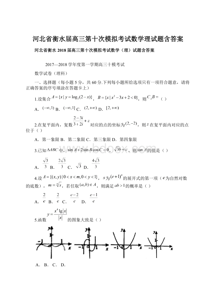 河北省衡水届高三第十次模拟考试数学理试题含答案.docx_第1页