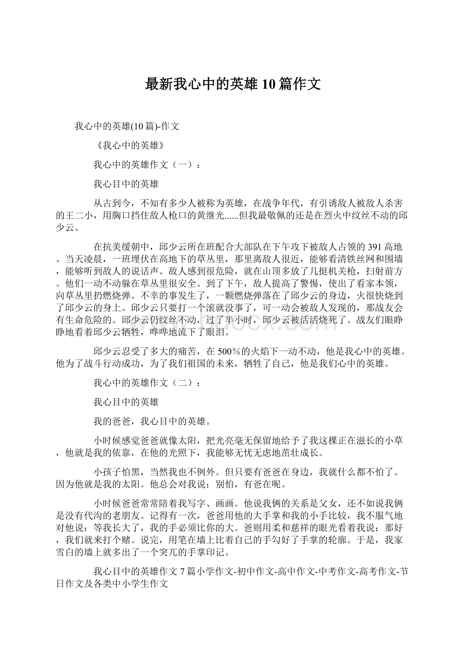 最新我心中的英雄10篇作文.docx