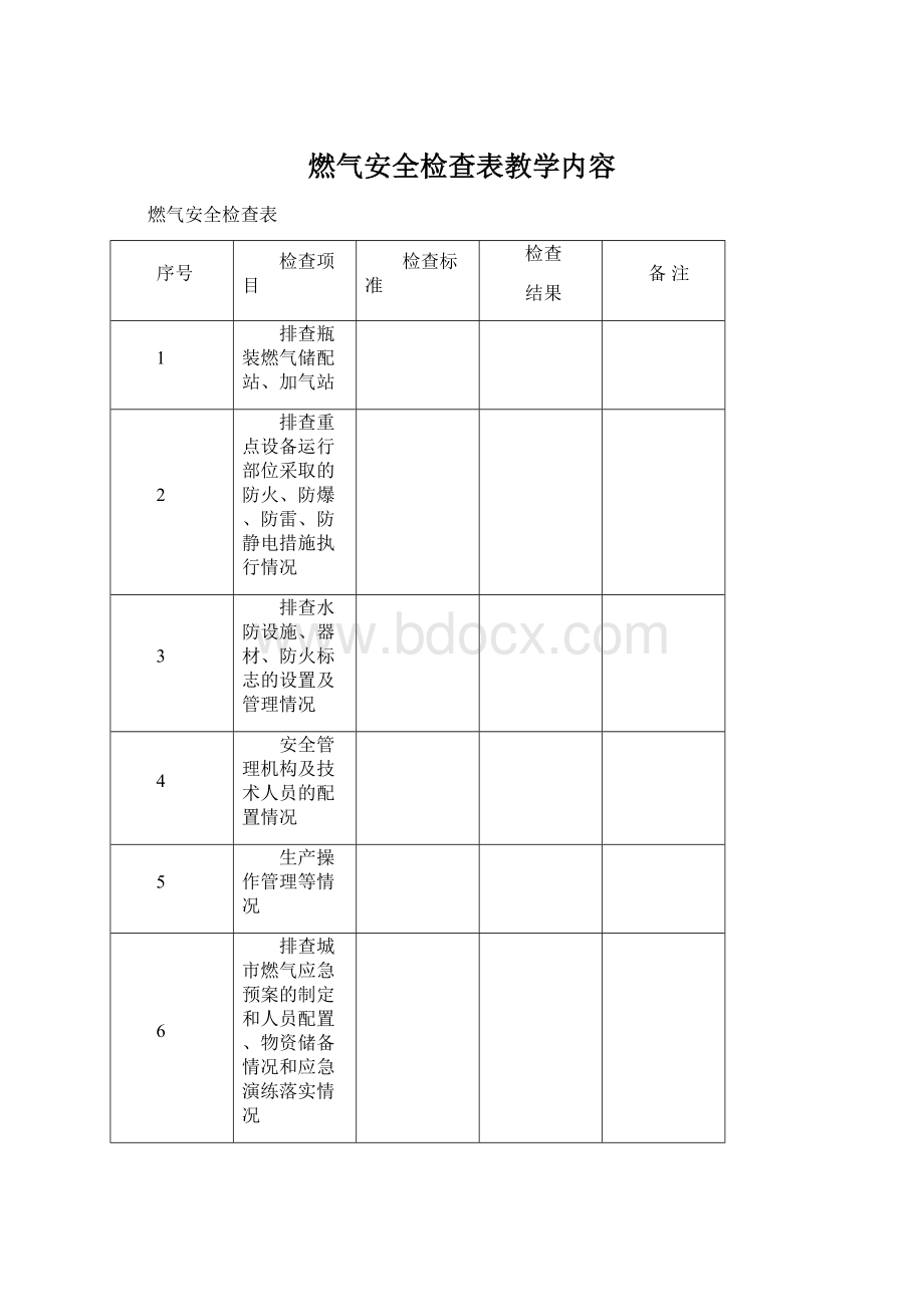 燃气安全检查表教学内容.docx