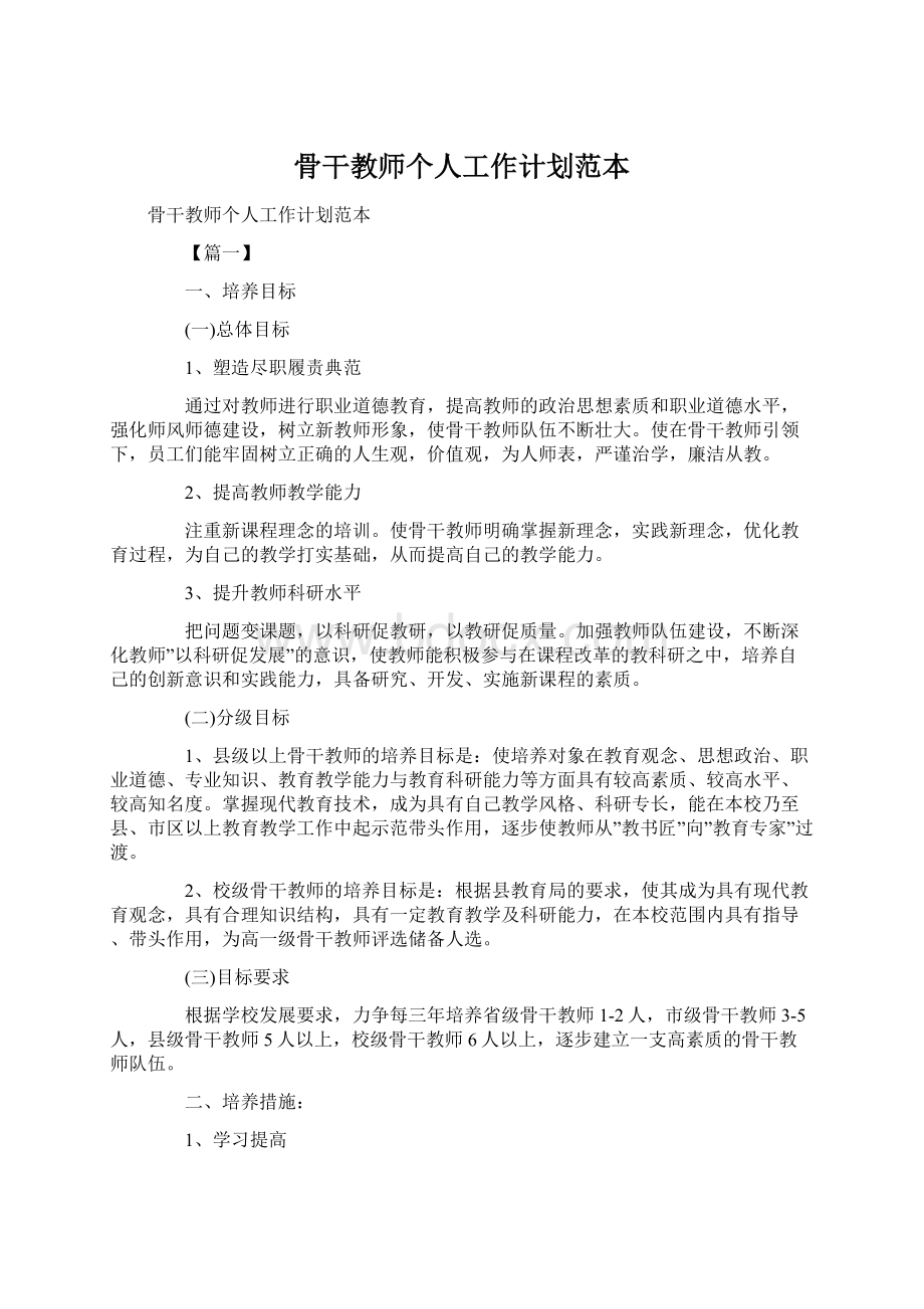 骨干教师个人工作计划范本Word格式文档下载.docx