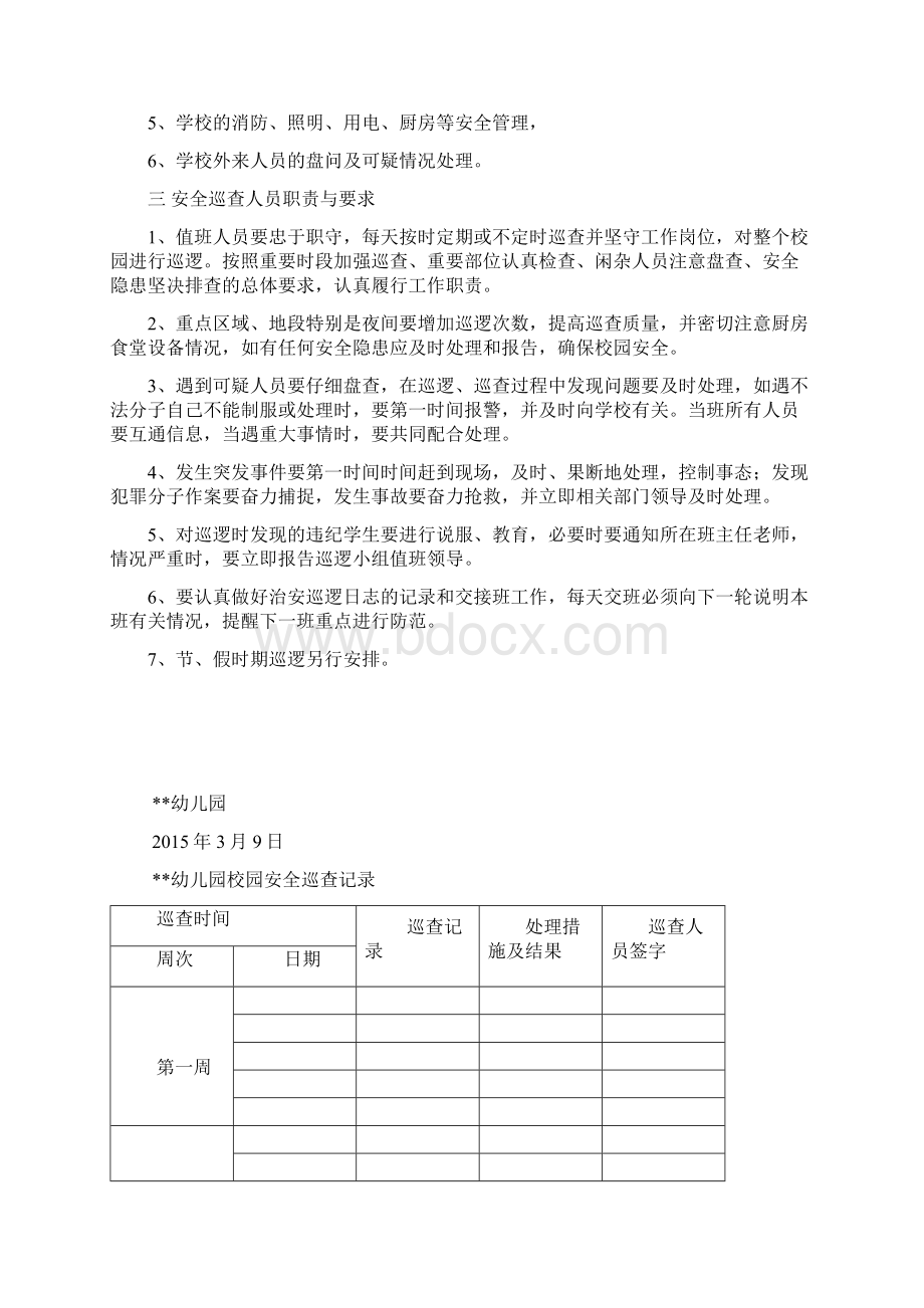 幼儿园安全巡逻制度及巡查记录表Word格式.docx_第2页