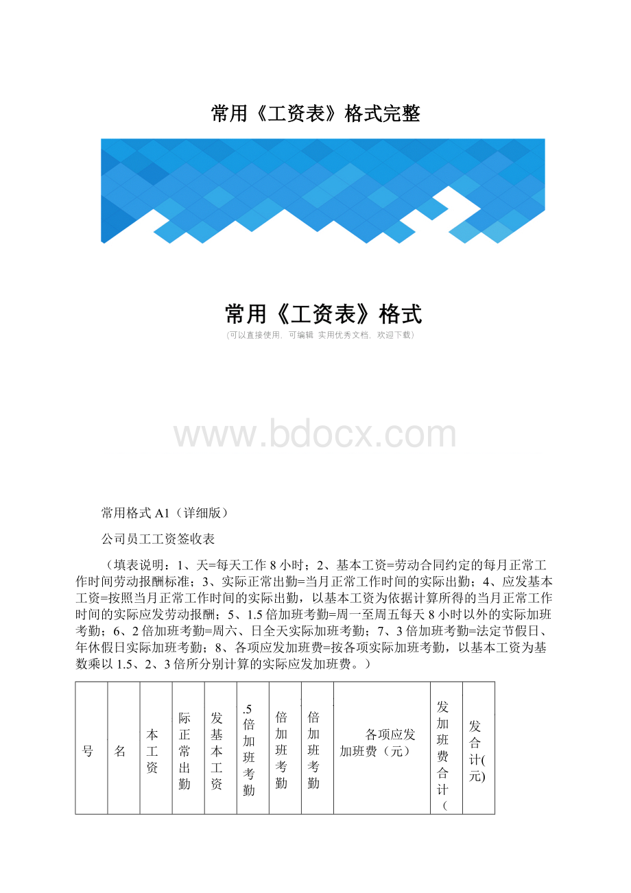 常用《工资表》格式完整.docx